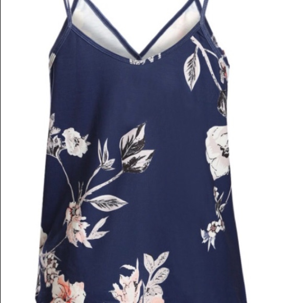Strappy Tropical Blue Floral Print Casual Fit Hammock Neck Tank Top Wra… - Picture 4 of 4